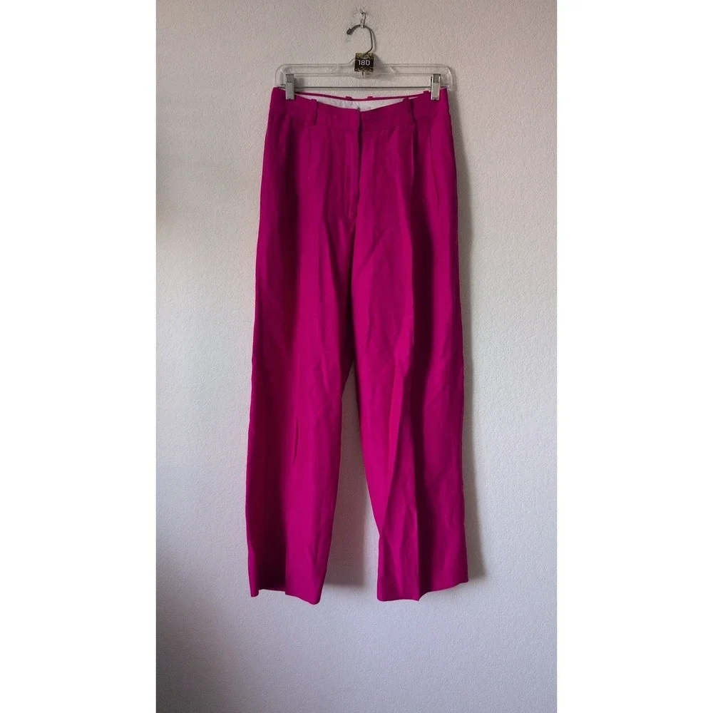 Aritzia Babaton Pleated Linen Pant Agency Eros Hot Pink Career Chic Boss Size 4